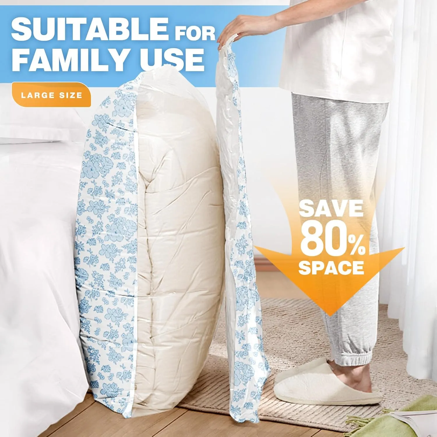 10 Pack Travel Vacuum Storage Bags with Electric Pump, 2 Large   4 Medium   4 Small Vacuum Sealer Bags, 80% Space Saver Bags for Luggage, Comforters and Blankets, Travel Essentials(Blue Flowers)