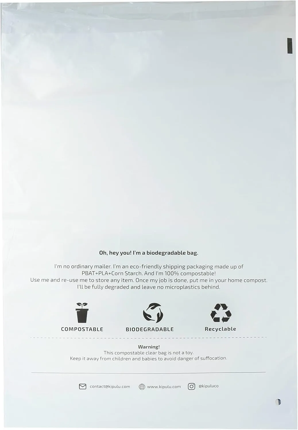 100% Compostable & Biodegradable Clear Poly Bags – Kipulu™ Eco Friendly Solution to Reduce Waste (15 x 20-100 unit)