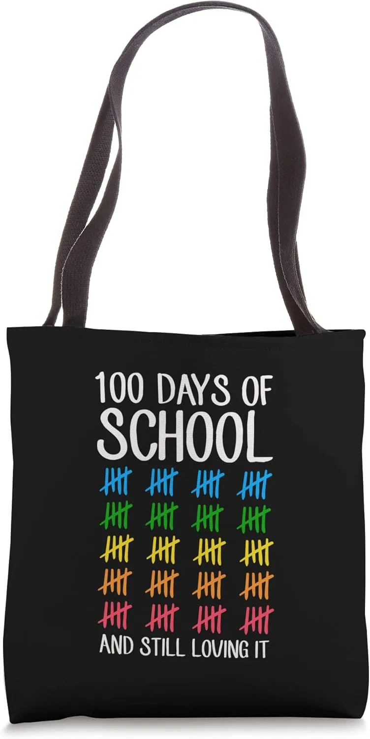 100 Days Of School And Still Loving It Tally Marks Rainbow Tote Bag