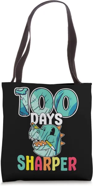 100 Days Sharper 100th Day Of School Dinosaur Toddler Boy Tote Bag