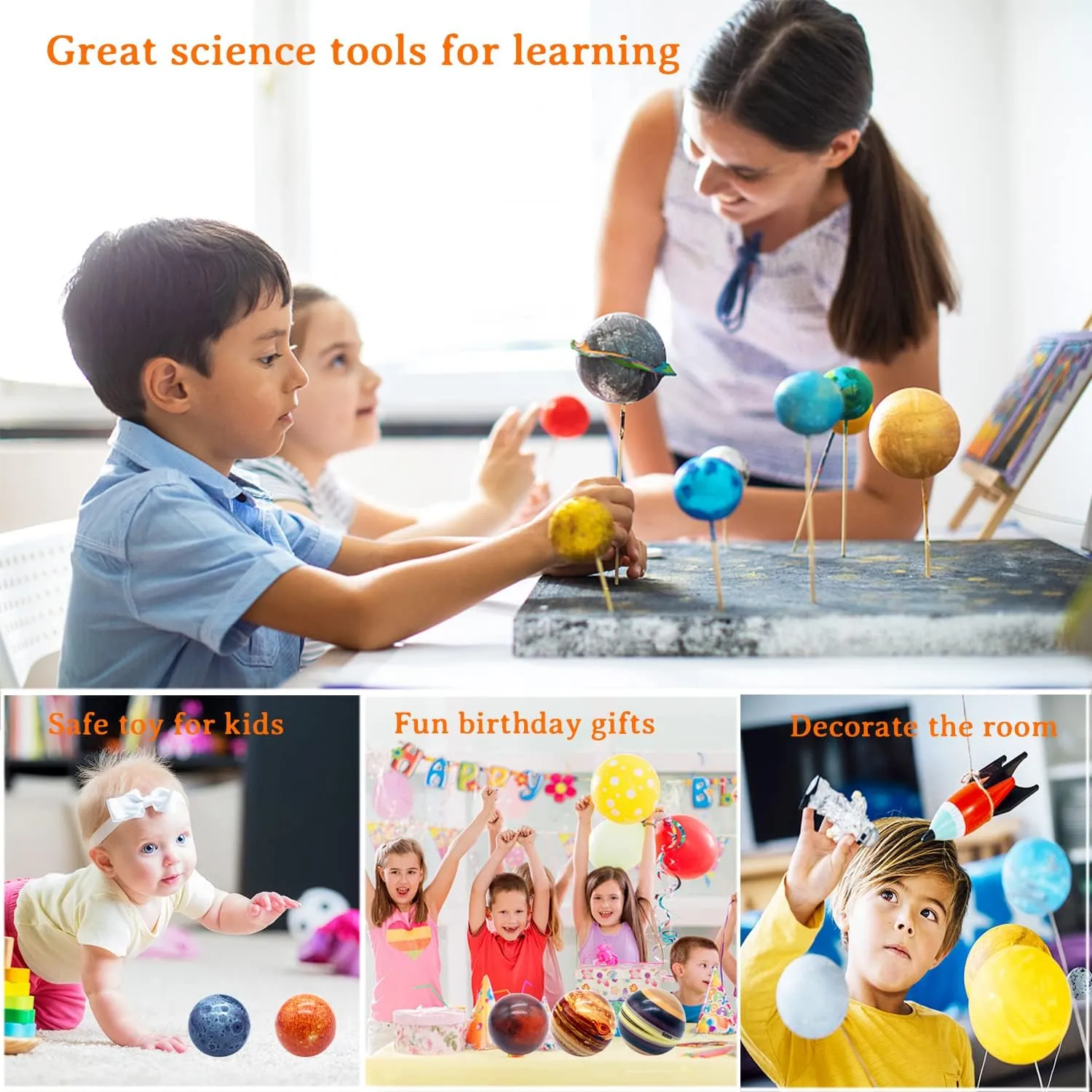 10PCS Solar System Planet Stress Balls,Stress Relief Planets Balls Educational Toys,Anti Stress Solar Educational Balls for Adults,Kids Early Study,Party Game,Birthday Gifts