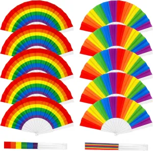 12PCS LGBT Pride Accessories, Portable Rainbow Parade Fans, Foldable Rainbow Holding Fans for Women, Plastic Pride Month Festival Big Folding Fans for LGBT Pride Month Party Decorations