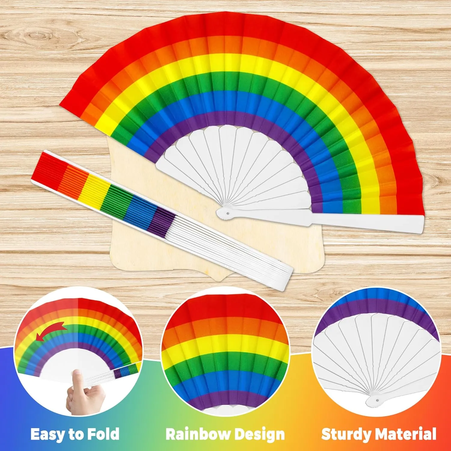 12PCS LGBT Pride Accessories, Portable Rainbow Parade Fans, Foldable Rainbow Holding Fans for Women, Plastic Pride Month Festival Big Folding Fans for LGBT Pride Month Party Decorations