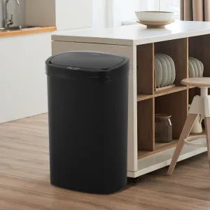 13 Gallon Plastic Kitchen Trash Can Automatic Touch-Free Motion Sensor Trash Bin with Lid, Waterproof Garbage Can Durable Garbage Waste Bin for Kitchen, Bathroom, Bedroom, Office(Black)
