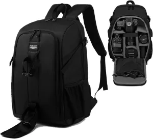 17.3" Waterproof DSLR Camera Backpack - Large Capacity Photography Bag for Travel, Lightweight Design with 16" Laptop Sleeve & Tripod Mounts (Black-Gray)