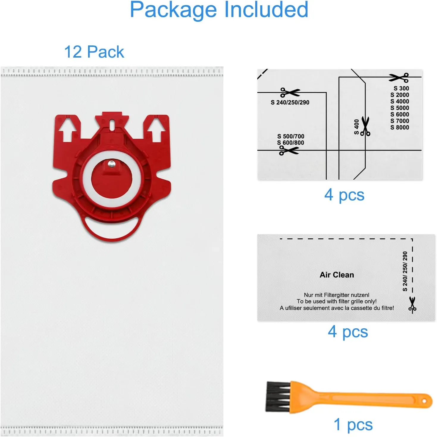 18 Pack FJM Vacuum Bags Compatible with Miele FJM Bags AirClean 3D Efficiency Vacuum Cleaner, Include 6 Pair Pre-Motor and Post-Motor Filters