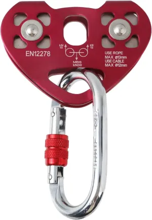 1PCS Red Zipline Pulley Steel Tandem Speed Double Pulley Climbing Pulley Cable Rope Heavy Duty for Rescue Climbing Hauling Backyard Zipline Mountaineering Rigging