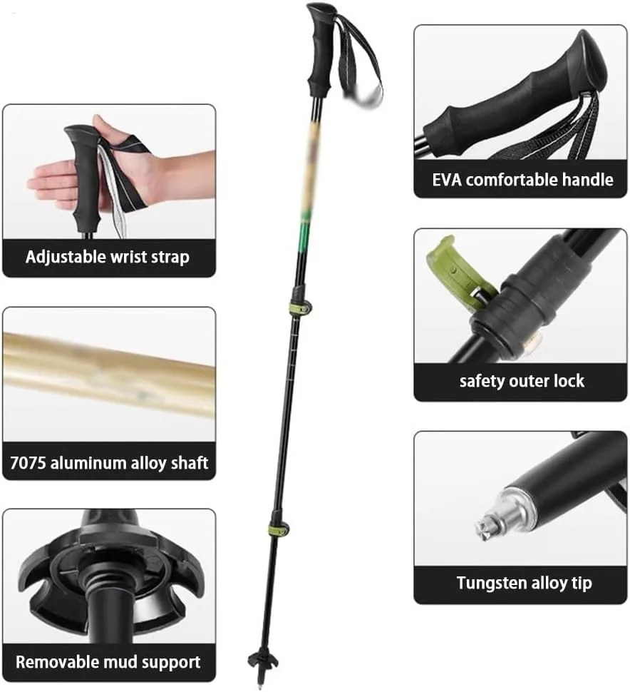 2 Pack Adjustable Aluminum Hiking Sticks, Outdoor Professional Trekking Poles, Mountaining Gear, for Camping, Backpacking