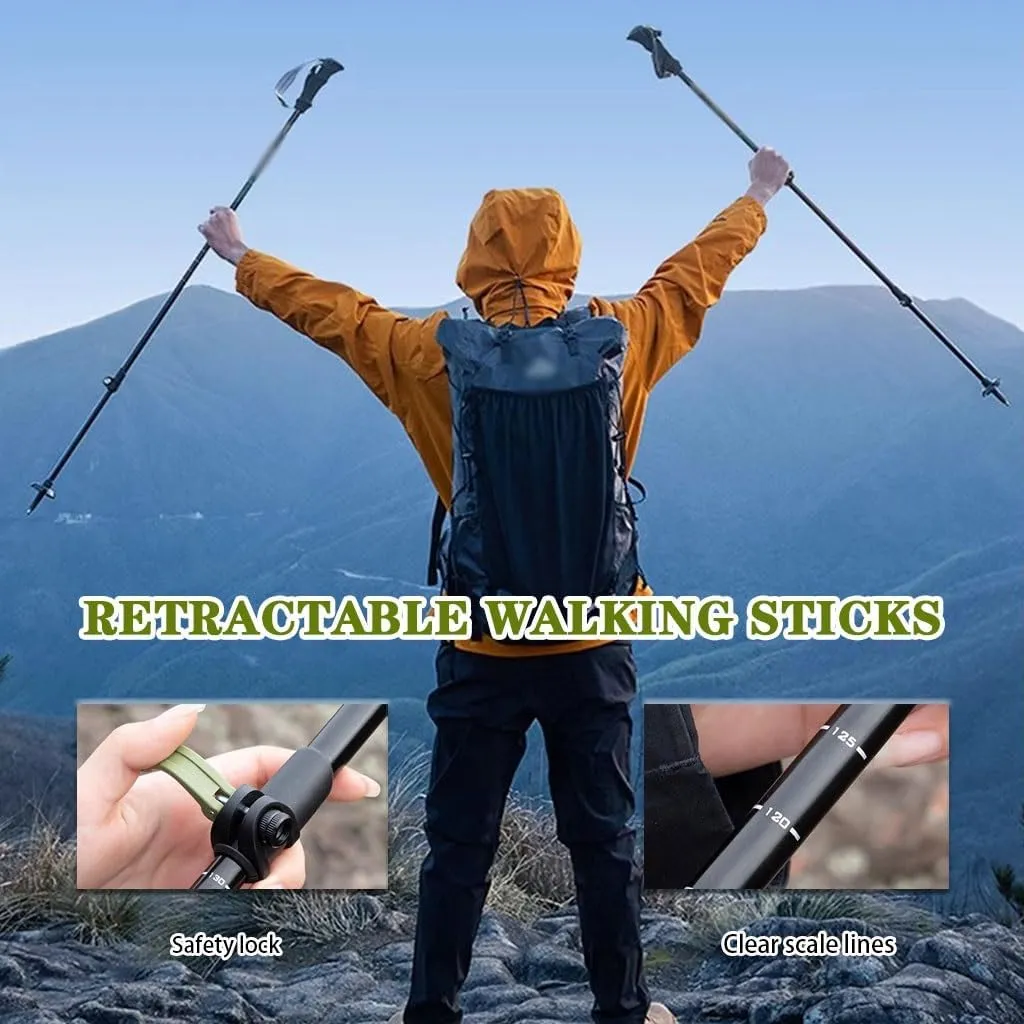 2 Pack Adjustable Aluminum Hiking Sticks, Outdoor Professional Trekking Poles, Mountaining Gear, for Camping, Backpacking