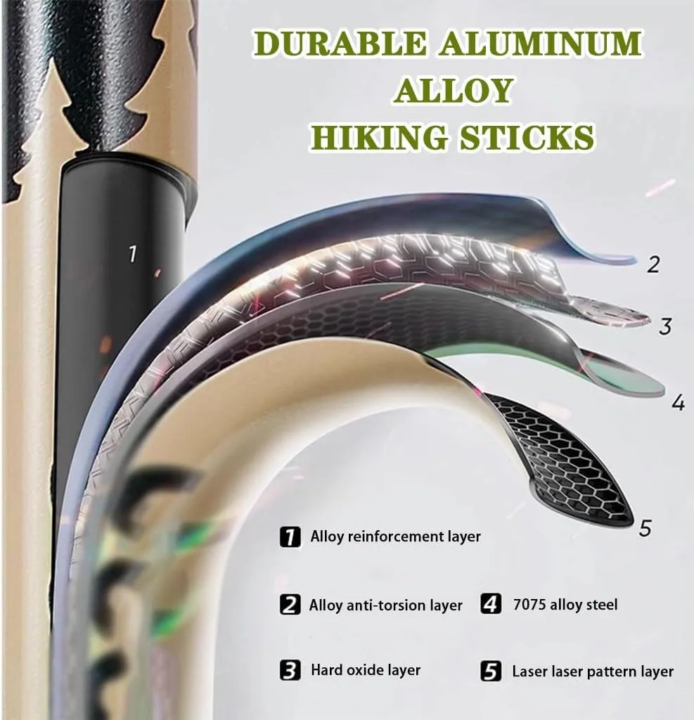 2 Pack Adjustable Aluminum Hiking Sticks, Outdoor Professional Trekking Poles, Mountaining Gear, for Camping, Backpacking