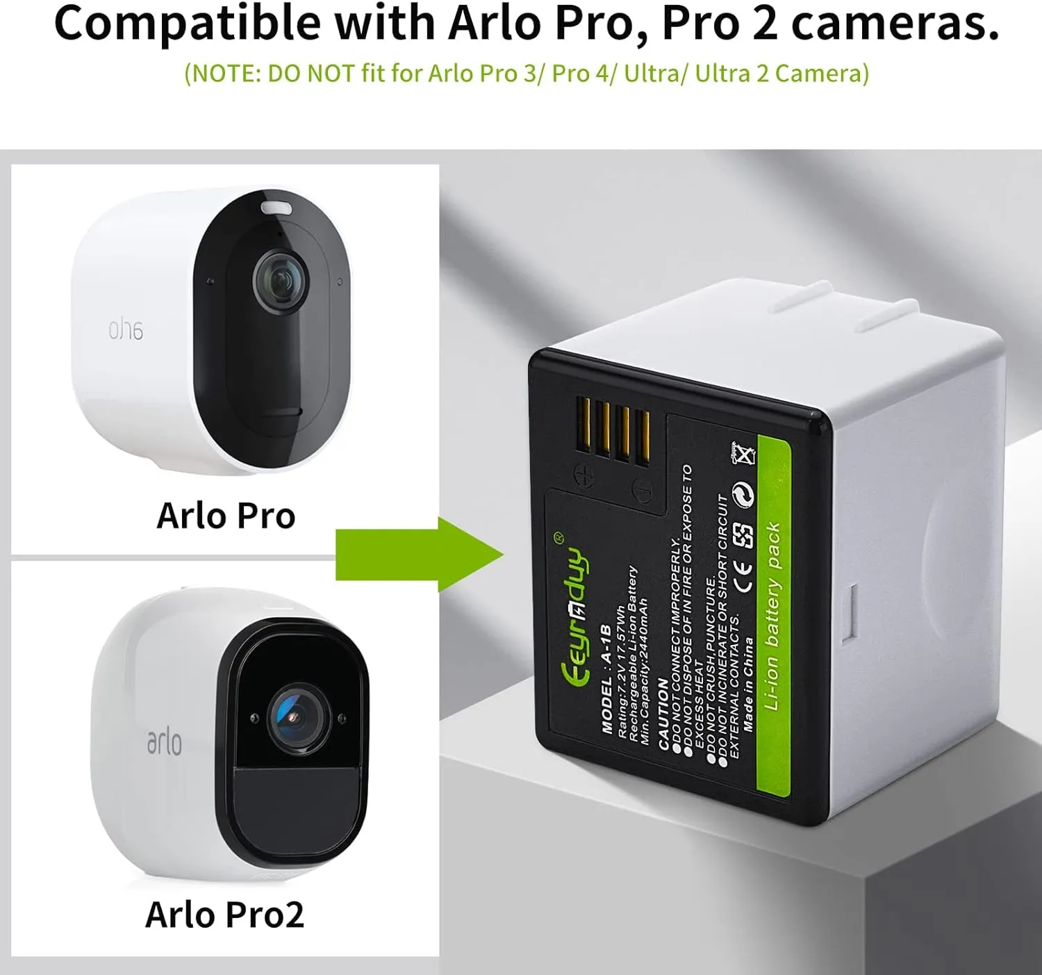 2- Pack Batteries and Charger for arlo Pro,Pro 2 Camera,2440mAh Rechargeable Battery