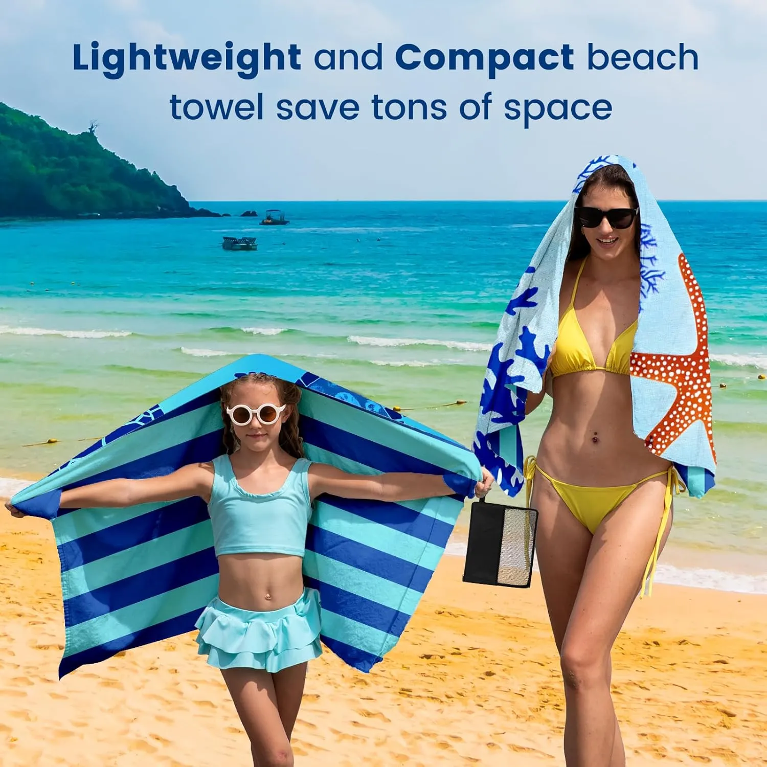 2 Pack Microfiber Beach Towel Oversized 71"x39" Sand Free Quick Dry Absorbent Lightweight Thin , Extra Large Towels for Travel Swimming Pool Yoga Camping Beach Accessories Vacation Essentials Gift
