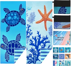 2 Pack Microfiber Beach Towel Oversized 71"x39" Sand Free Quick Dry Absorbent Lightweight Thin , Extra Large Towels for Travel Swimming Pool Yoga Camping Beach Accessories Vacation Essentials Gift