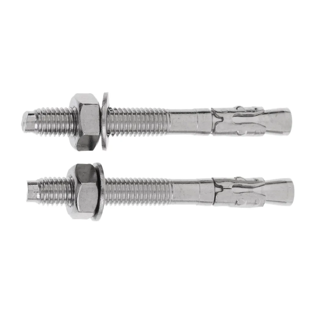 2 Piece M10 x 90mm Stainless Steel Rock Climbing Expansion Anchor Bolts Nuts, Silver