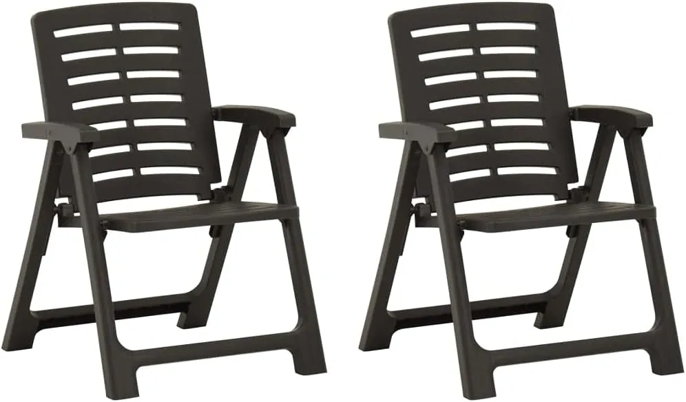 2-Piece Plastic Patio Chairs Set Anthracite Outdoor Furniture for Garden, Poolside, Backyard and Camping, Lightweight Durable Lounge Chairs with Easy Maintenance