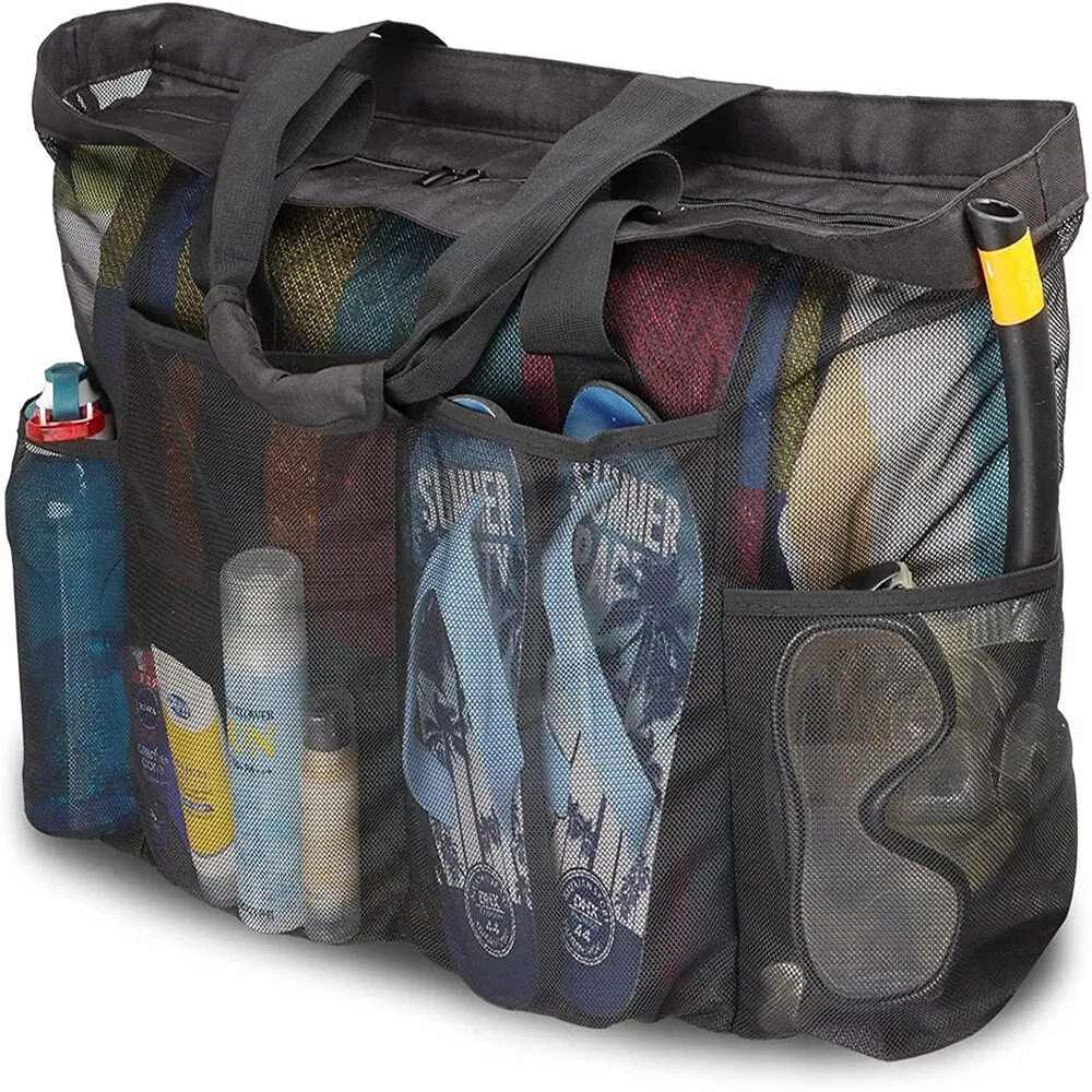2024 NEW Extra Large Mesh Beach Bags and Totes  Large Capacity Storage 30L/150lbs Durable Toy Tote Bag with Extra 8 Pockets&amp; Ins