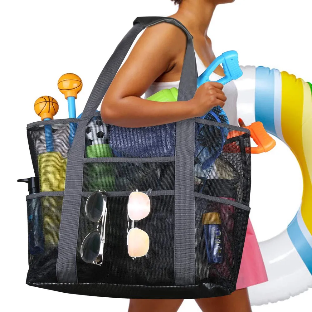 2024 NEW Extra Large Mesh Beach Bags and Totes  Large Capacity Storage 30L/150lbs Durable Toy Tote Bag with Extra 8 Pockets&amp; Ins