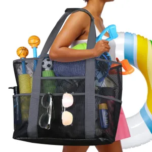 2024 NEW Extra Large Mesh Beach Bags and Totes  Large Capacity Storage 30L/150lbs Durable Toy Tote Bag with Extra 8 Pockets&amp; Ins