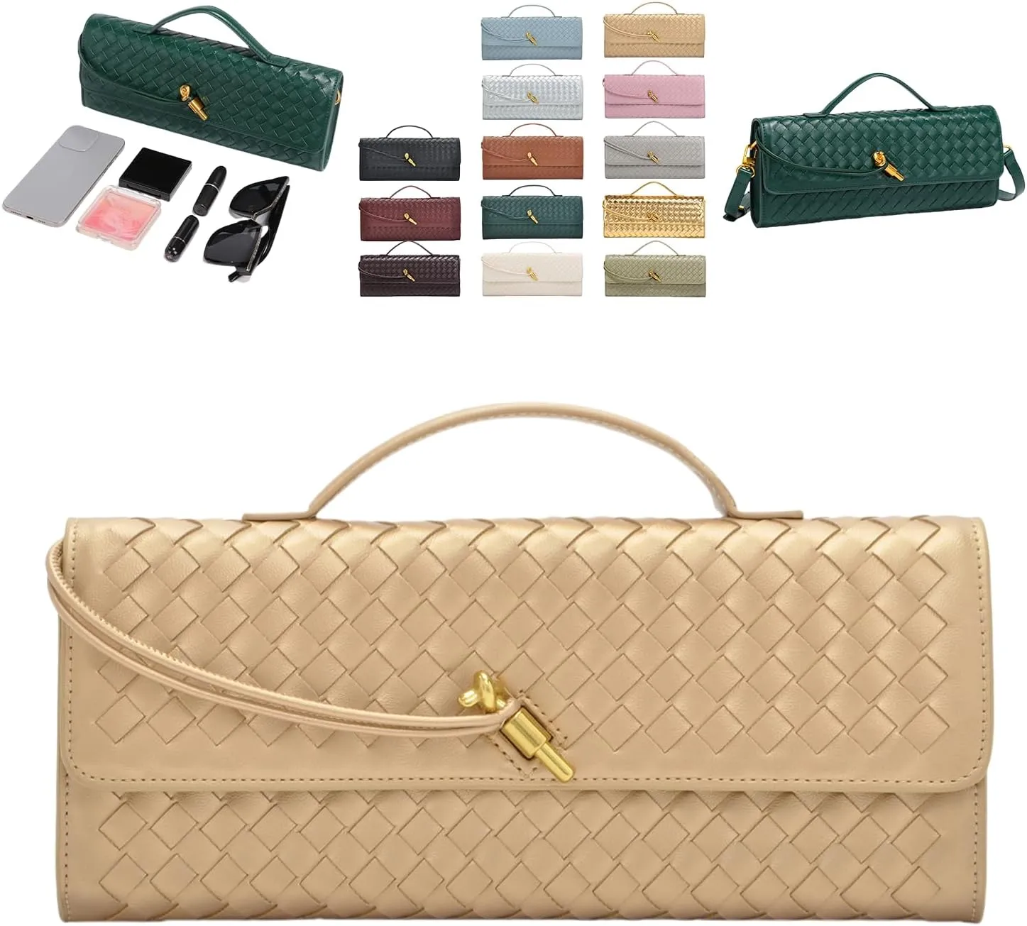 2025 Handbag for Women, Fashion Evening Shoulder Bag, Woven Crossbody Bag, PU Leather Handmade Clutch Purse