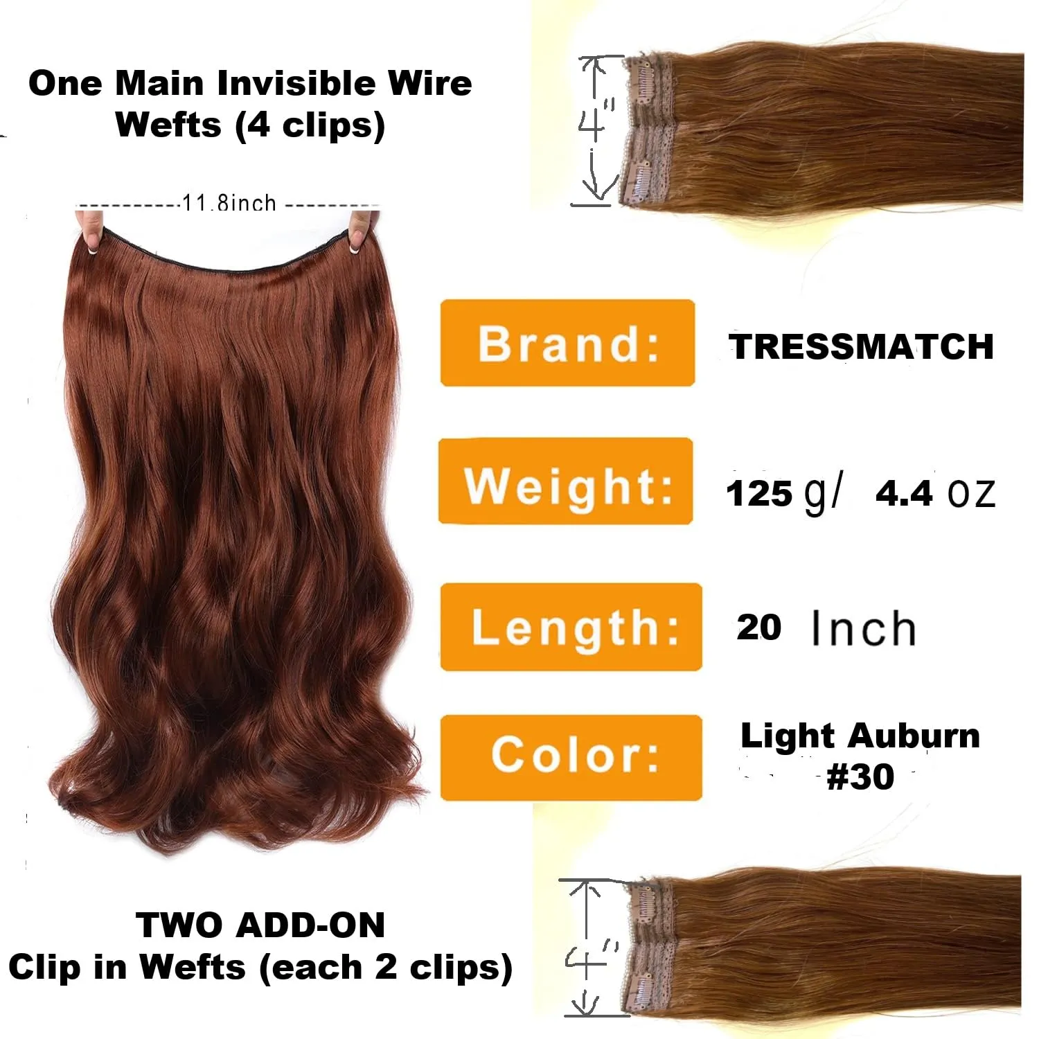 20"-22" Invisible Wire Clip in Remy Human Hair Extensions Chestnut/Medium Brown (Color 6) 3 pieces per set