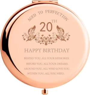 20th Birthday Gift for Girls Stainless Steel Portable Compact Makeup Mirror Behind You All Your Memories Before You All Your Dreams Inspiration Presents with Gift Box for Friend Sister Rose Gold