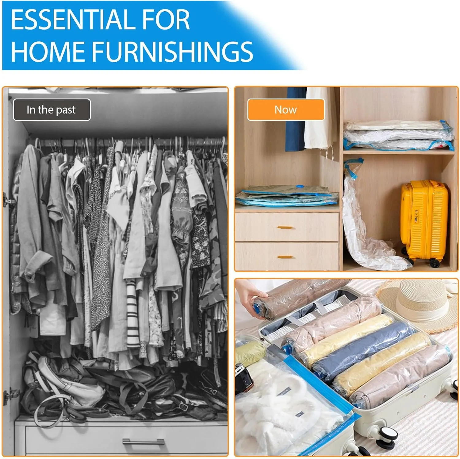 21 Pack Vacuum Storage Bags,Vacuum Seal Bag with Hand Pump, 3 Jumbo 4 Large 4 Medium 6 Small 4 Roll Up Bags, 80% Space Saver Bags for Clothes,Comforters and Blankets, Home Travel Essentials