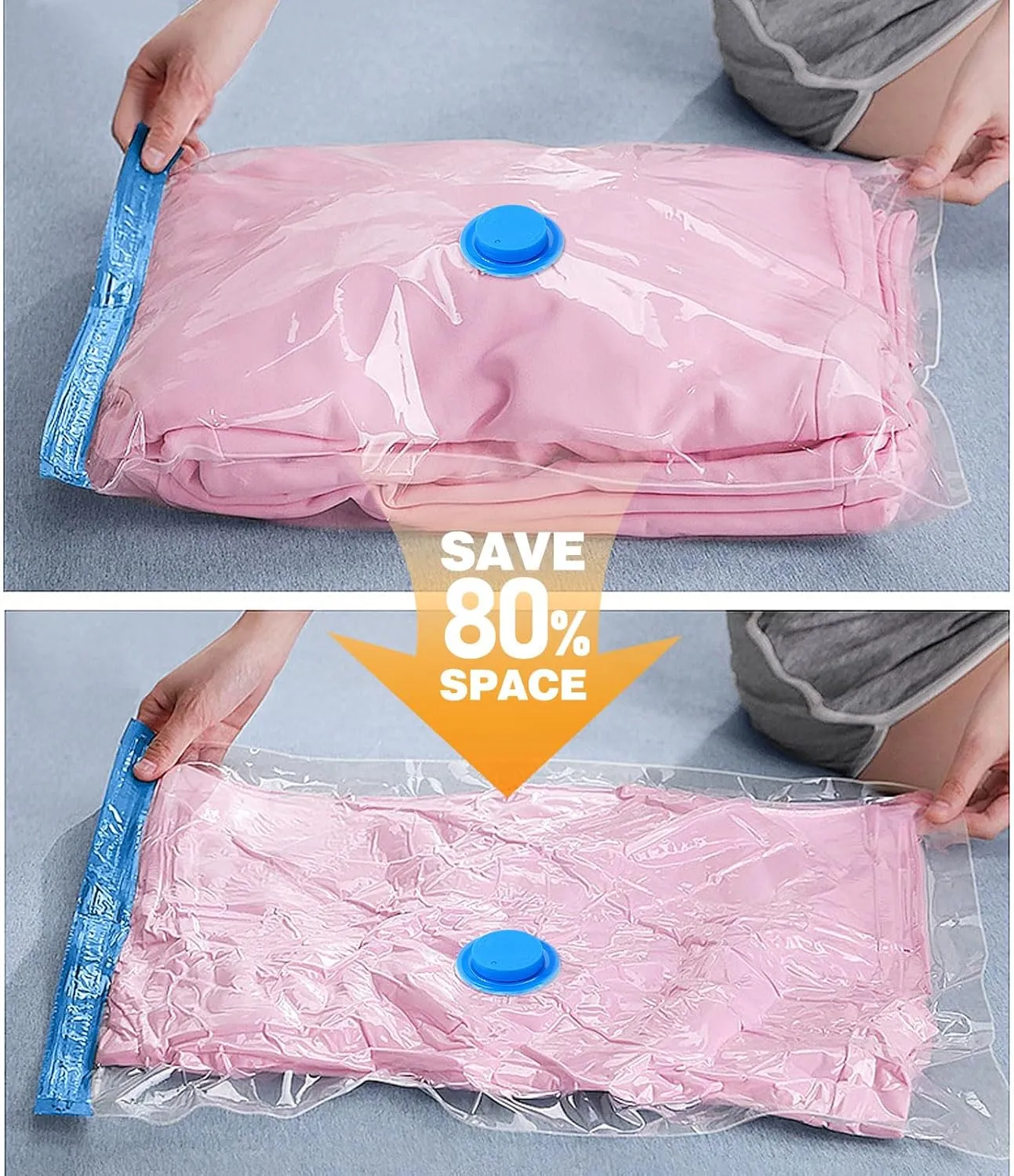 21 Pack Vacuum Storage Bags,Vacuum Seal Bag with Hand Pump, 3 Jumbo 4 Large 4 Medium 6 Small 4 Roll Up Bags, 80% Space Saver Bags for Clothes,Comforters and Blankets, Home Travel Essentials