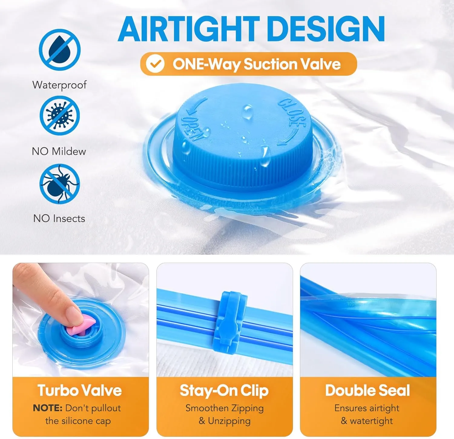 21 Pack Vacuum Storage Bags,Vacuum Seal Bag with Hand Pump, 3 Jumbo 4 Large 4 Medium 6 Small 4 Roll Up Bags, 80% Space Saver Bags for Clothes,Comforters and Blankets, Home Travel Essentials