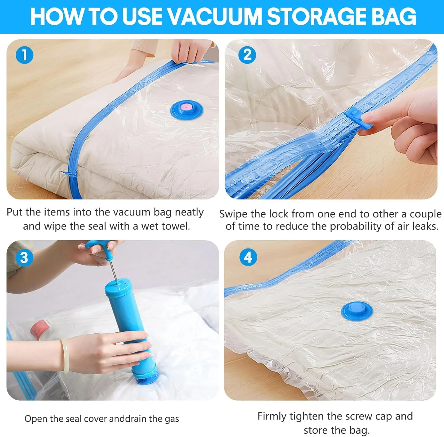 21 Pack Vacuum Storage Bags,Vacuum Seal Bag with Hand Pump, 3 Jumbo 4 Large 4 Medium 6 Small 4 Roll Up Bags, 80% Space Saver Bags for Clothes,Comforters and Blankets, Home Travel Essentials