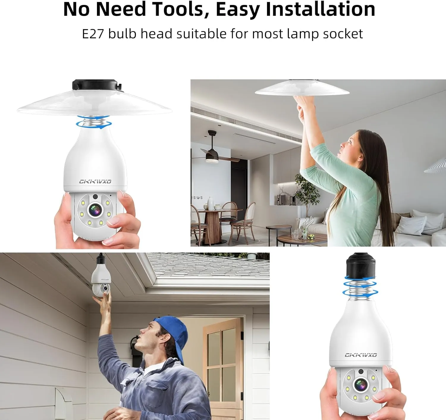 2.4&5G Dual Band Light Bulb Security Camera, 3MP Wireless Light Bulb Camera,Motion Detection,Two-Way Talk,24/7 Recording, with 32G SD Card (5 Days Local Video Storage)