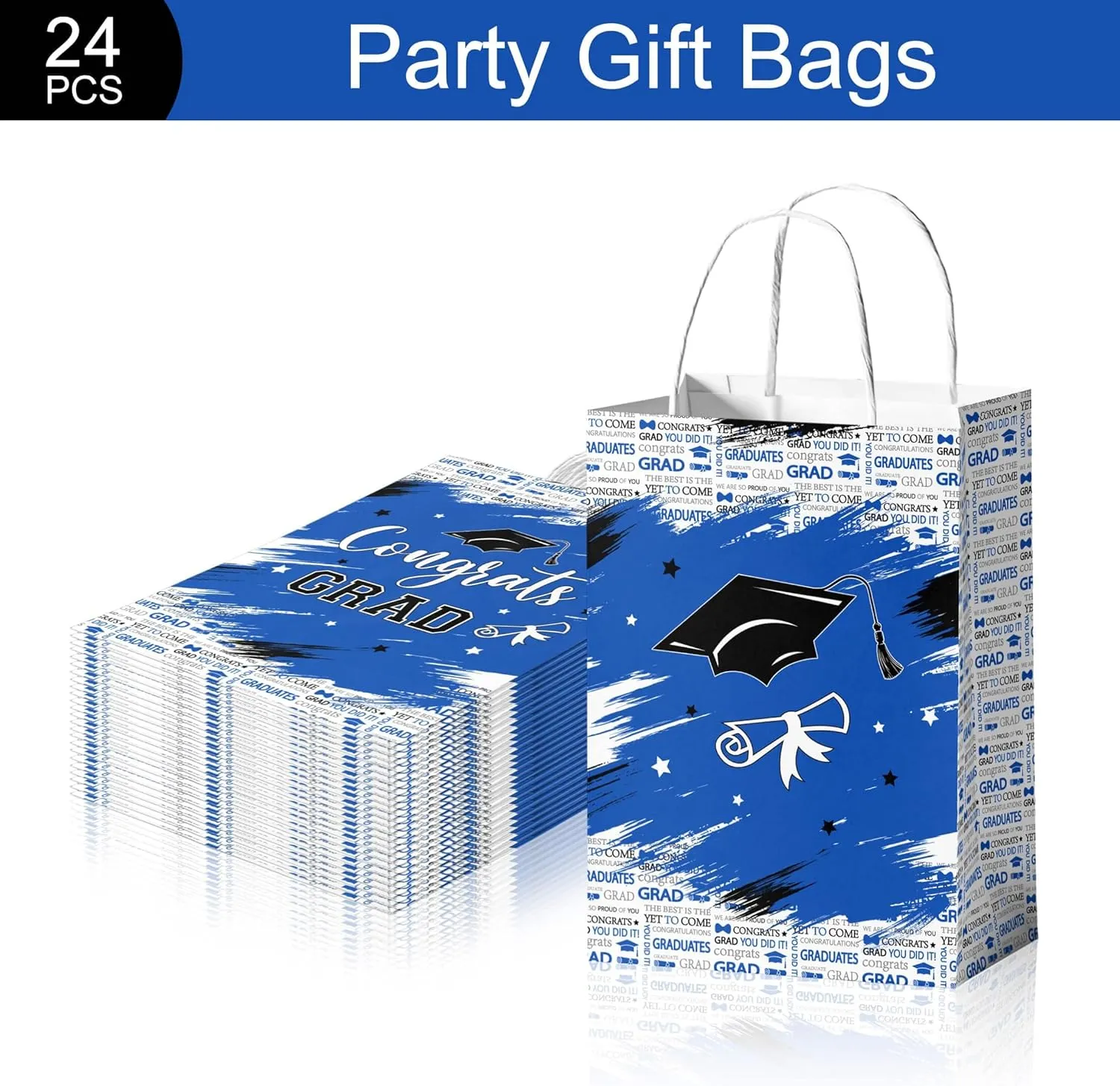 24pcs Graduation Gift Bags Black Royal Blue 2025 Graduation Party Paper Bags Congrats Party Bags with Handles for College High School Kindergarten Nursing School