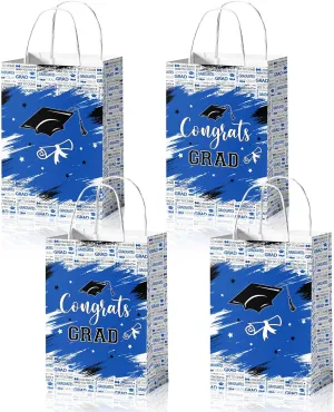 24pcs Graduation Gift Bags Black Royal Blue 2025 Graduation Party Paper Bags Congrats Party Bags with Handles for College High School Kindergarten Nursing School
