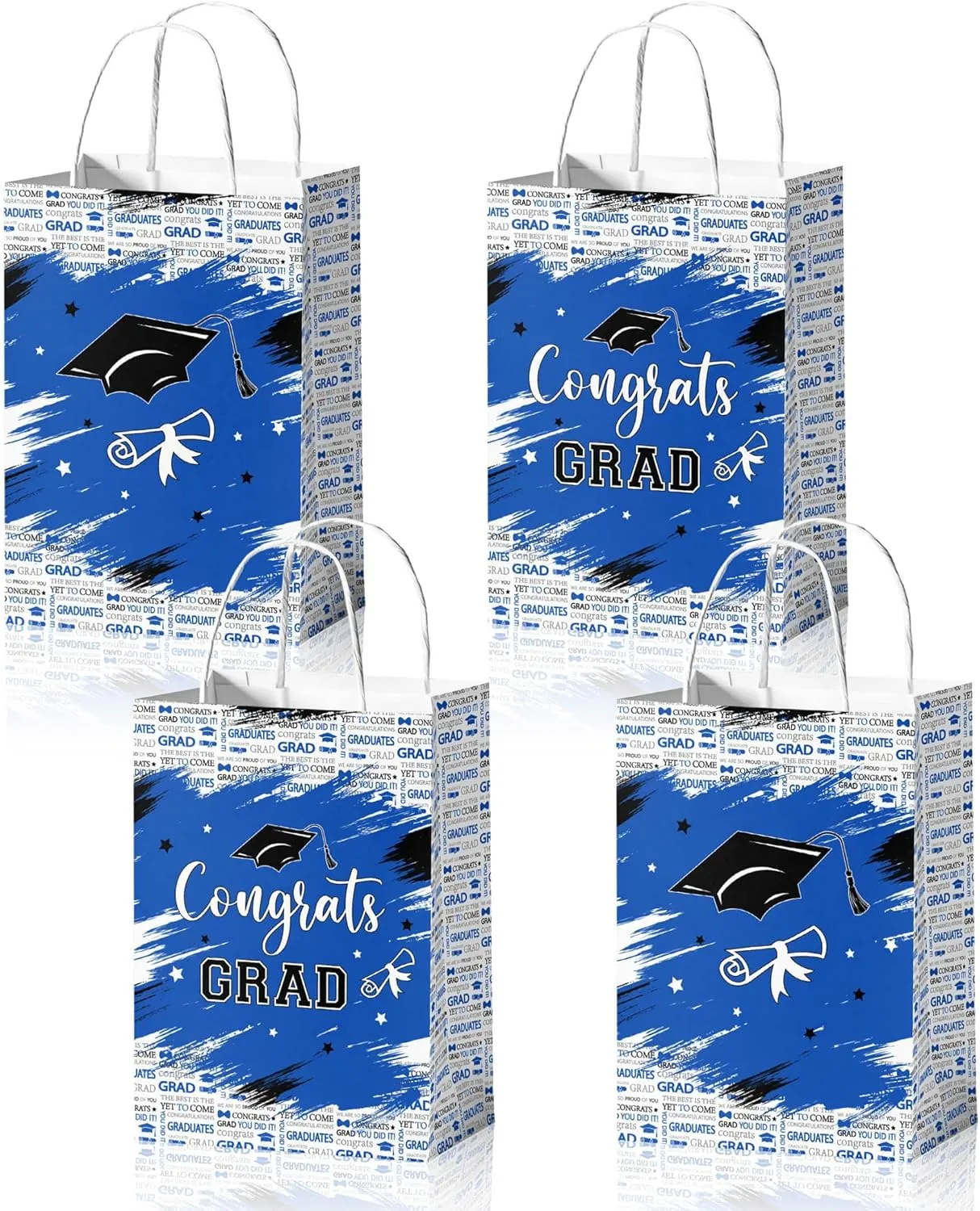 24pcs Graduation Gift Bags Black Royal Blue 2025 Graduation Party Paper Bags Congrats Party Bags with Handles for College High School Kindergarten Nursing School