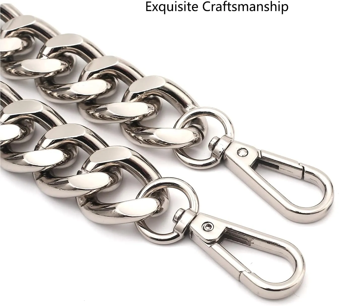 25 Inch Trendy Chunky Metal Chain Purse Handles Shoulder Strap Replacement for Handbag (Silver)