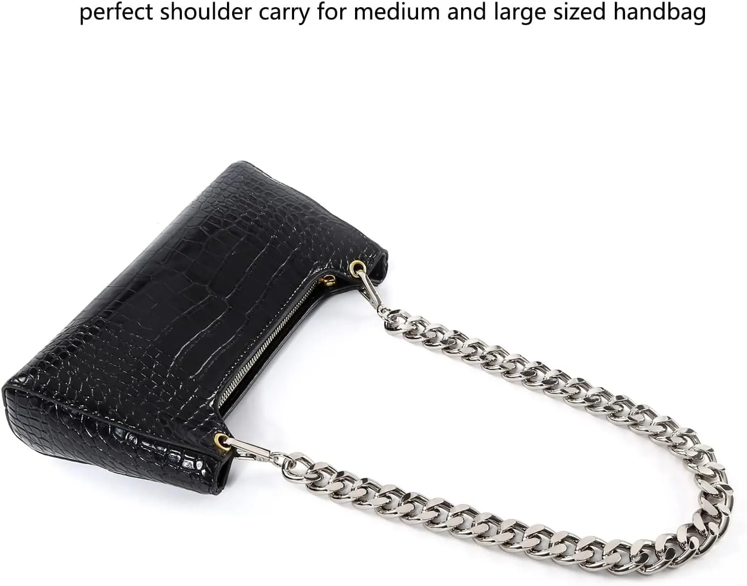 25 Inch Trendy Chunky Metal Chain Purse Handles Shoulder Strap Replacement for Handbag (Silver)