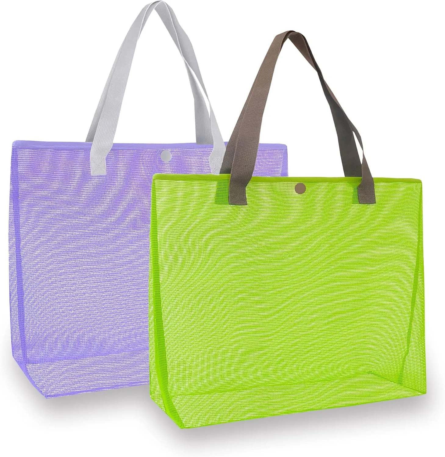 2Pack Large lightweight Simple Mesh Beach Tote Bag With snap Button Reusable Pool Bag for Outdoor Travel Shopping Gym