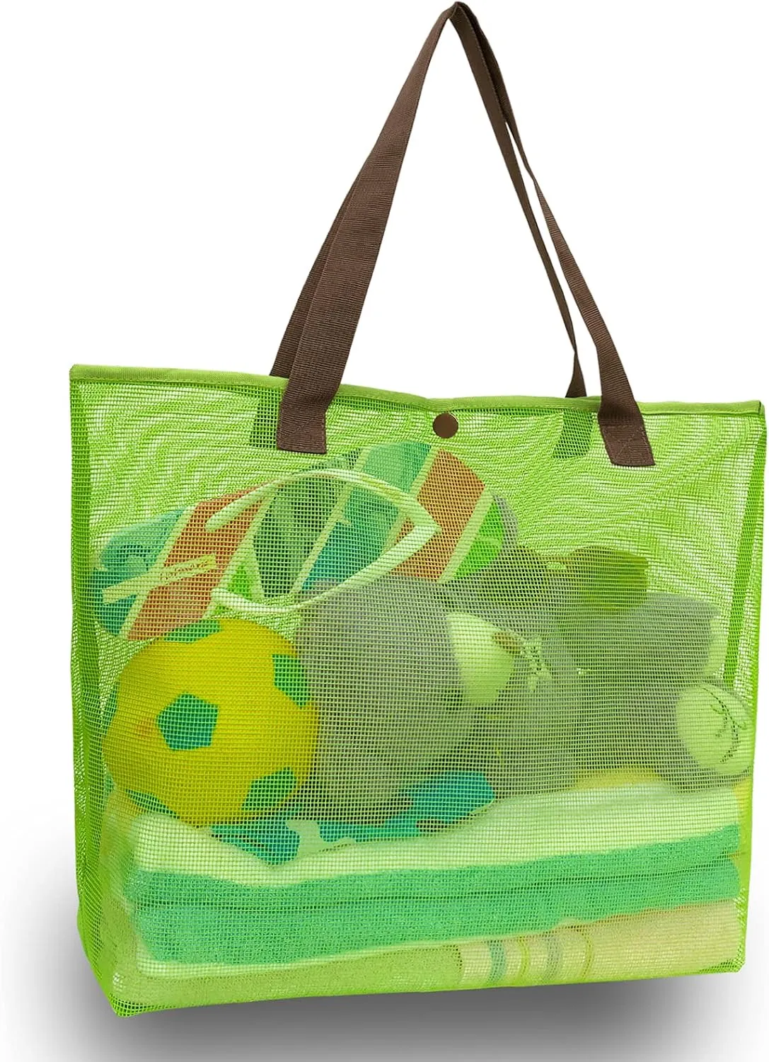 2Pack Large lightweight Simple Mesh Beach Tote Bag With snap Button Reusable Pool Bag for Outdoor Travel Shopping Gym