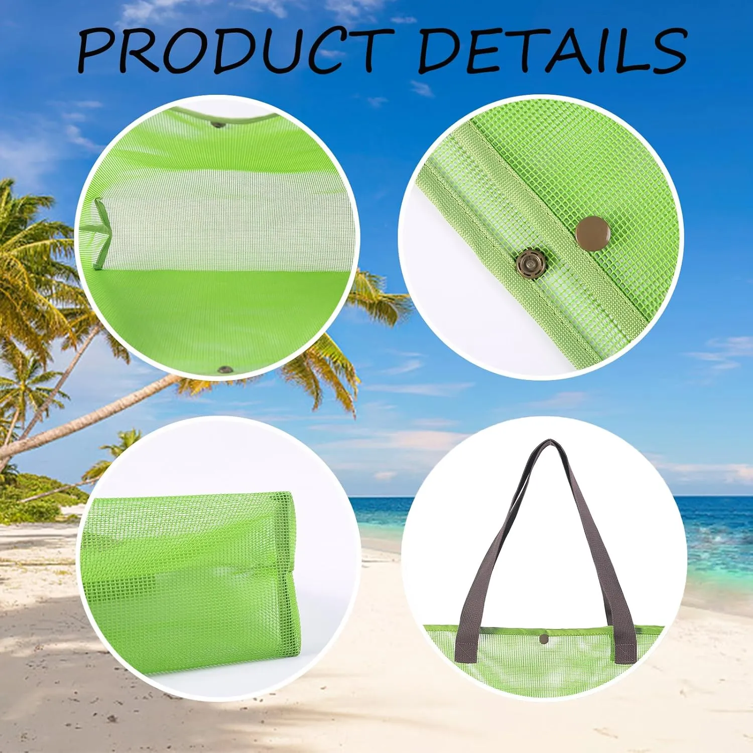 2Pack Large lightweight Simple Mesh Beach Tote Bag With snap Button Reusable Pool Bag for Outdoor Travel Shopping Gym