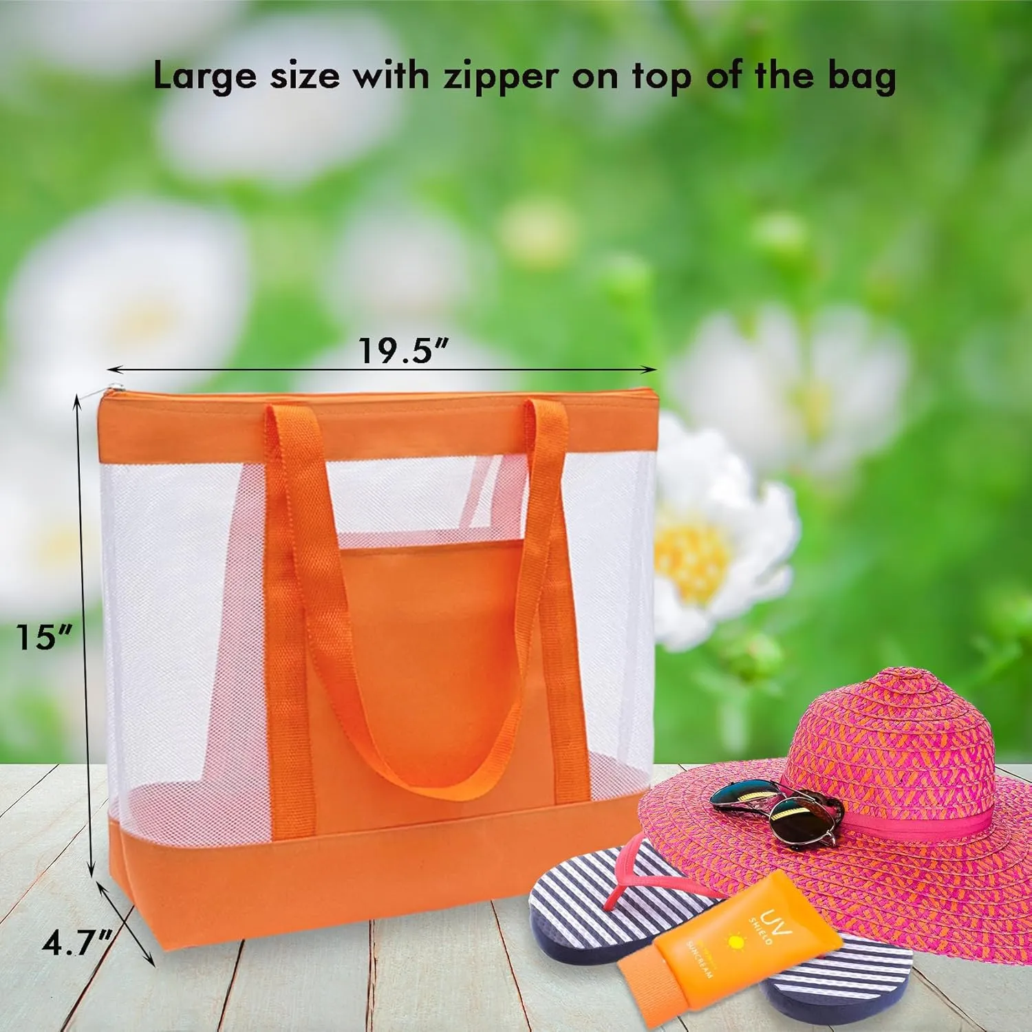 2Pack Lightweight Mesh Tote Bag,Sandproof Beach Bags with Zipper &Double Pocket For Groceries,Poolside,Travel,Towels