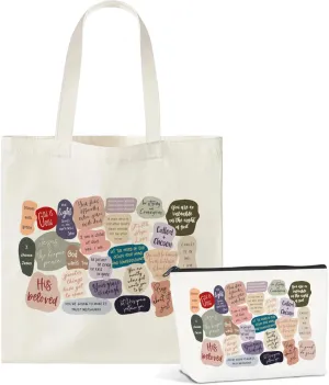 2Pcs Canvas Bible Tote Bag Small Makeup Bag Religious Gifts for Women Christian Gifts Secret Sister Gifts for Women Christian Mom Aunt Grocery Shopping Travel Gym Womens Work Tote Bag