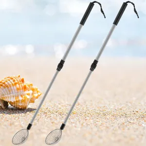 2Pcs Sand Sifters 21.3 to 32.6inch Adjustable Telescoping Beach Shovel Seashell Hunting Rocks Sifting Tool Portable Detachable Shark Teeth Sifter Beach Scoop for Beach Travel(Small 2PCS)