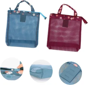 2Pcs Summer Beach Bags with Flower Pattern Lightweight Mesh Sundries Storage Tote for Swimsuits Shoes and Accessories for Pool Travel and Outdoor Activities