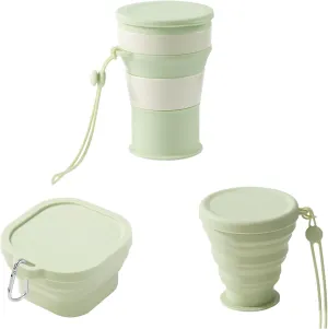 3 Pack Silicone Collapsible Travel Cup,Folding Camping Cup with Lid, Reusable Drinking Cup-Portable,Perfect for Camping,Hiking and Sport Events, for Hot and Cold Drinks (Green)