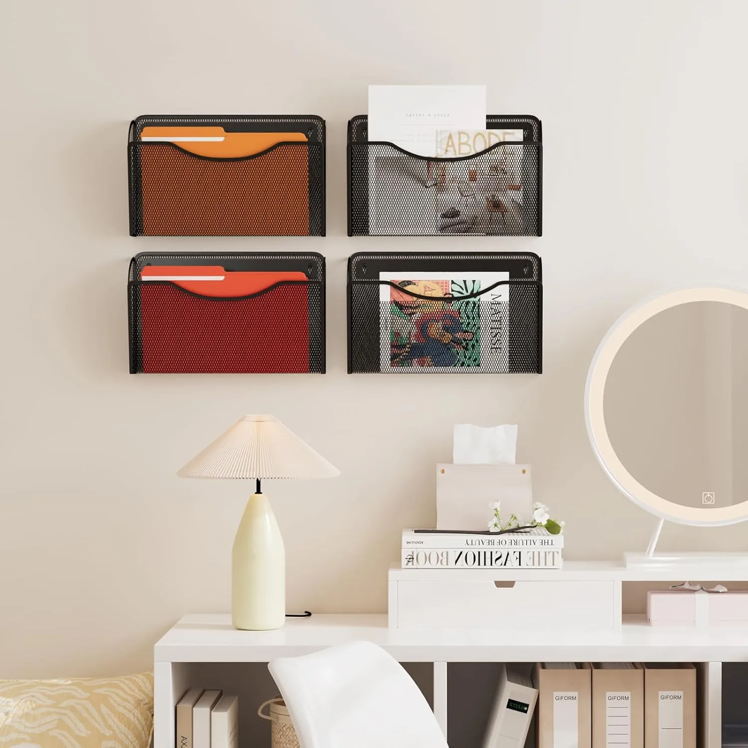 3 Pack Wall File Organizer, Vertical Mounted File Folder Binder Holder Hanging Basket Mail Organizer for Office, Home and School