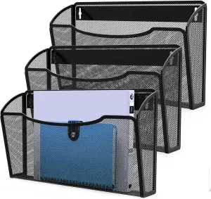 3 Pack Wall File Organizer, Vertical Mounted File Folder Binder Holder Hanging Basket Mail Organizer for Office, Home and School