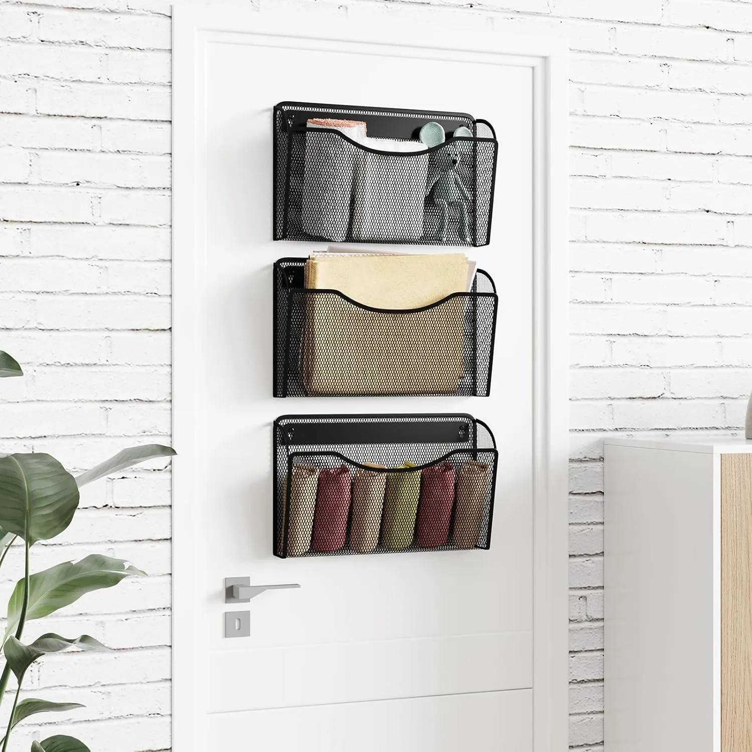 3 Pack Wall File Organizer, Vertical Mounted File Folder Binder Holder Hanging Basket Mail Organizer for Office, Home and School
