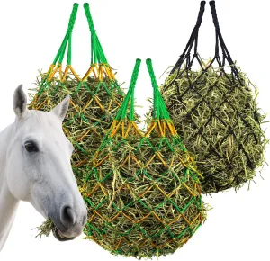 3 Pcs Hay Bags for Horses, Hay Nets for Horses Goat Sheep,Goat Hay Feeder for Slower Feeding,Strong Load-Bearing Hay Bag Hanging for Horse Stable Trailer (Green,Blank)