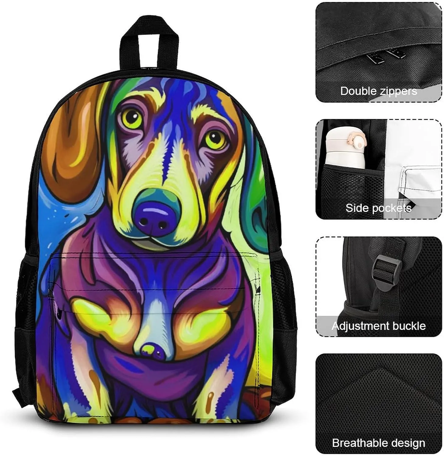3 Piece Backpack Large Capacity Carry On Bag Backpack for Hiking Outdoors Running - Sausage Dog Dachshund Art, Adult, Travel Daypack