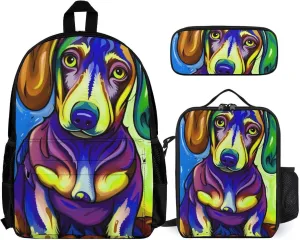 3 Piece Backpack Large Capacity Carry On Bag Backpack for Hiking Outdoors Running - Sausage Dog Dachshund Art, Adult, Travel Daypack
