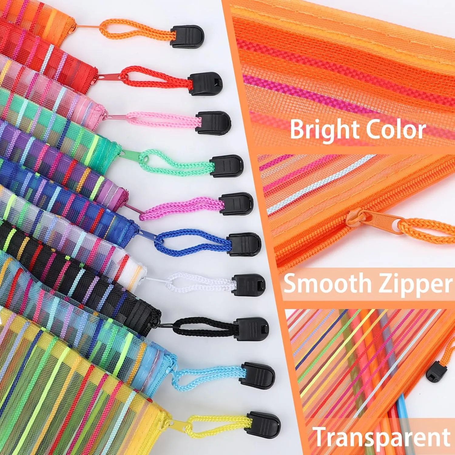 30 Pack 10 Colors Mesh Zipper Pouch Bags, Small Pouch Pencil Pouch Bulk, Cosmetics Makeup Bags Accessories Storage Bag, Home Organizing Office School Classroom Supplies